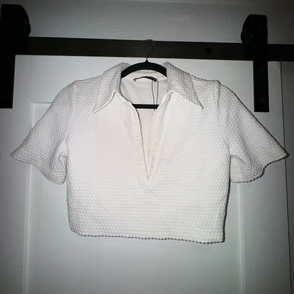 Zara Cropped Textured Polo